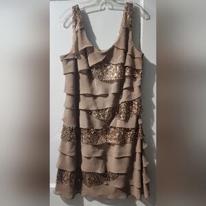 Elegant Tan Sequin Ruffle Dress